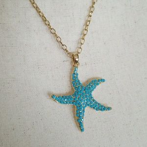 Gold and Blue Star Pendant w/ necklace